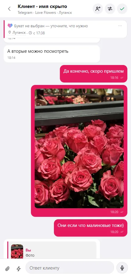 Wolf CRM: conversation with photos inside an enquiry