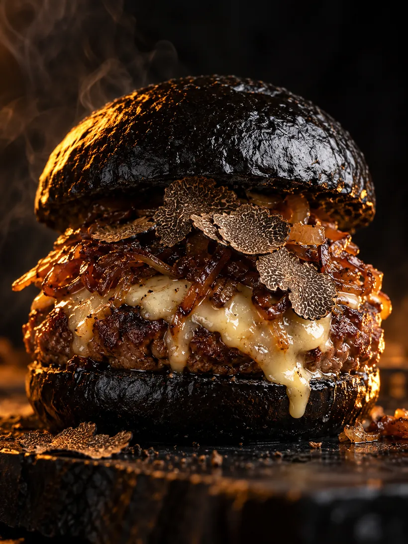 Бургер Black Truffle на чёрной булочке с трюфелем и мраморной говядиной