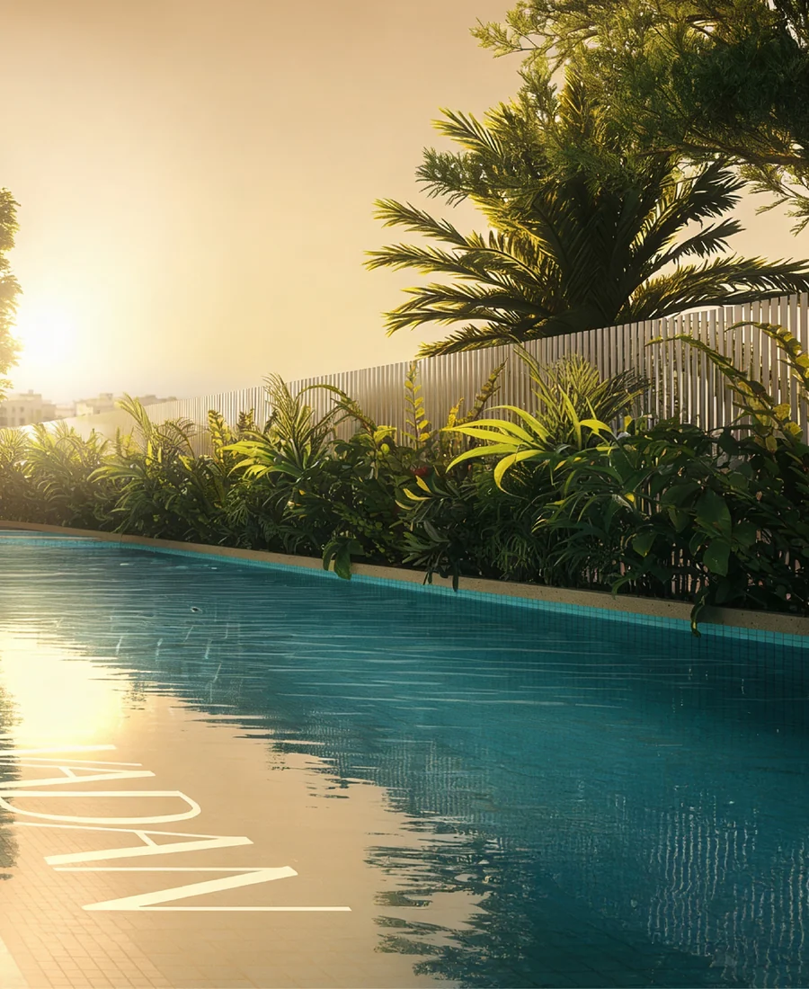 Tresora rooftop pool at sunset with loungers and parasols